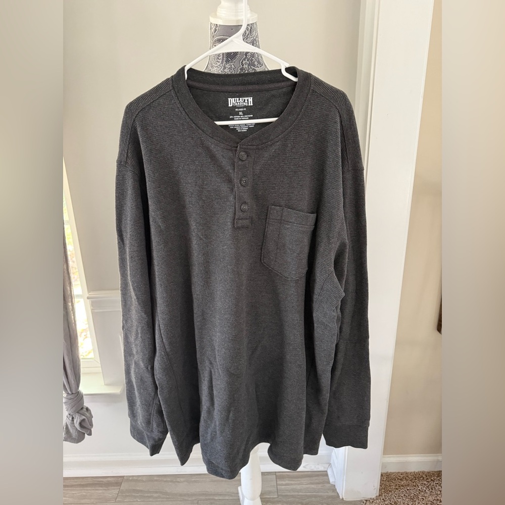 Duluth Trading Shirt Size XL Mens Gray Burly Thermal Waffle Knit Crew Neck